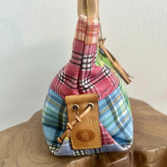 Dooney & Bourke Ants at Picnic Madras Plaid Canvas Leather Top Handle Bag Charm - Picture 6 of 14